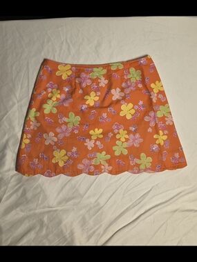 Lilly Pulitzer Orange Floral Scalloped Mini Skirt